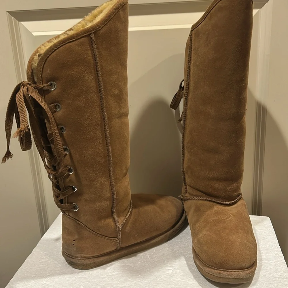 Checklist womens crisscross ties back suede Sherpa faux fur lined boots size 7
